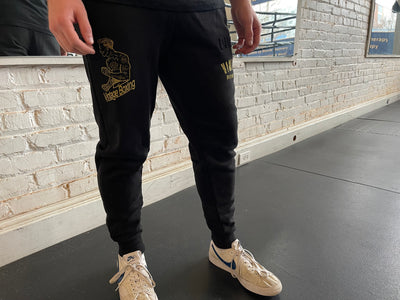 Black Vintage Gold Print Sweatpants - Vintage Boxing Gear